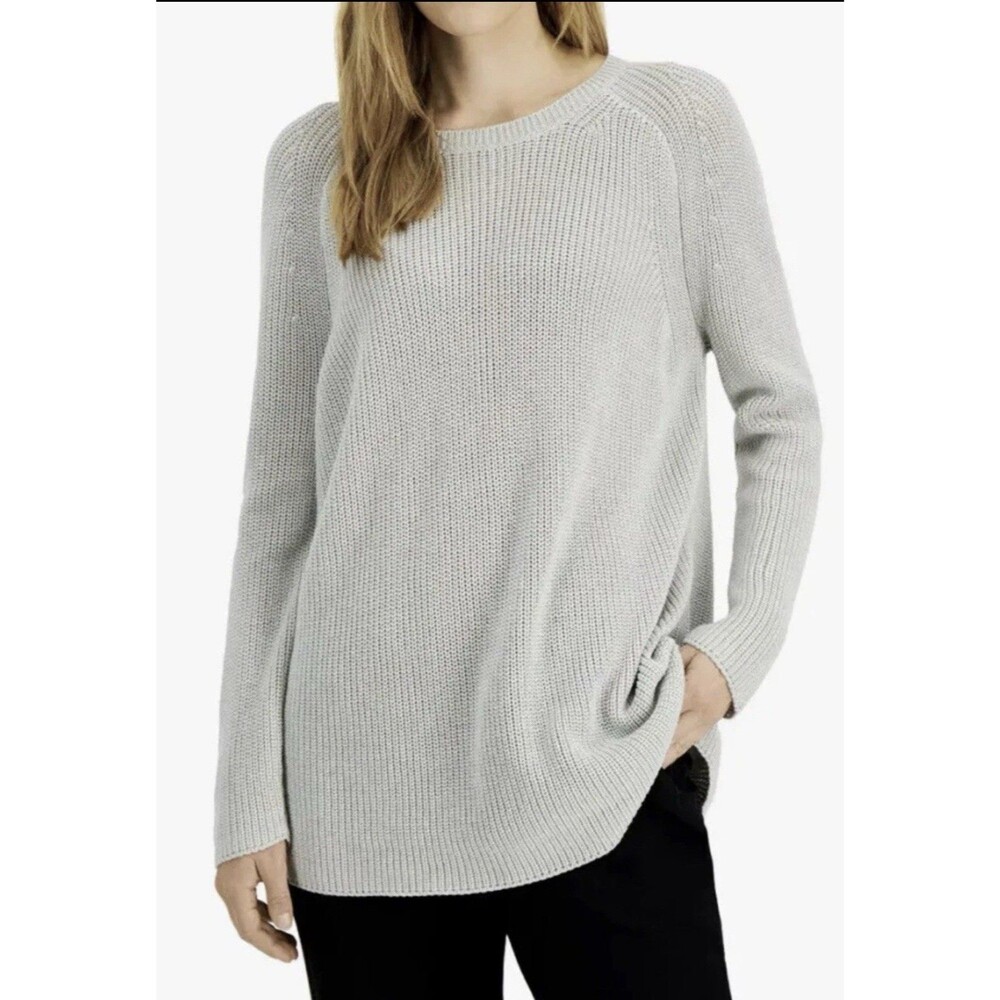 Eileen Fisher Tunic Sweater Organic Cotton Lyocell Women Sz M White/ Gray EUC